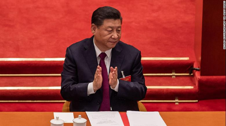China's President Xi Jinping applauds during the closing session of the National Peoples Congress (NPC) at the Great Hall of the People in Beijing on March 11, 2021. (Photo: CNN) 