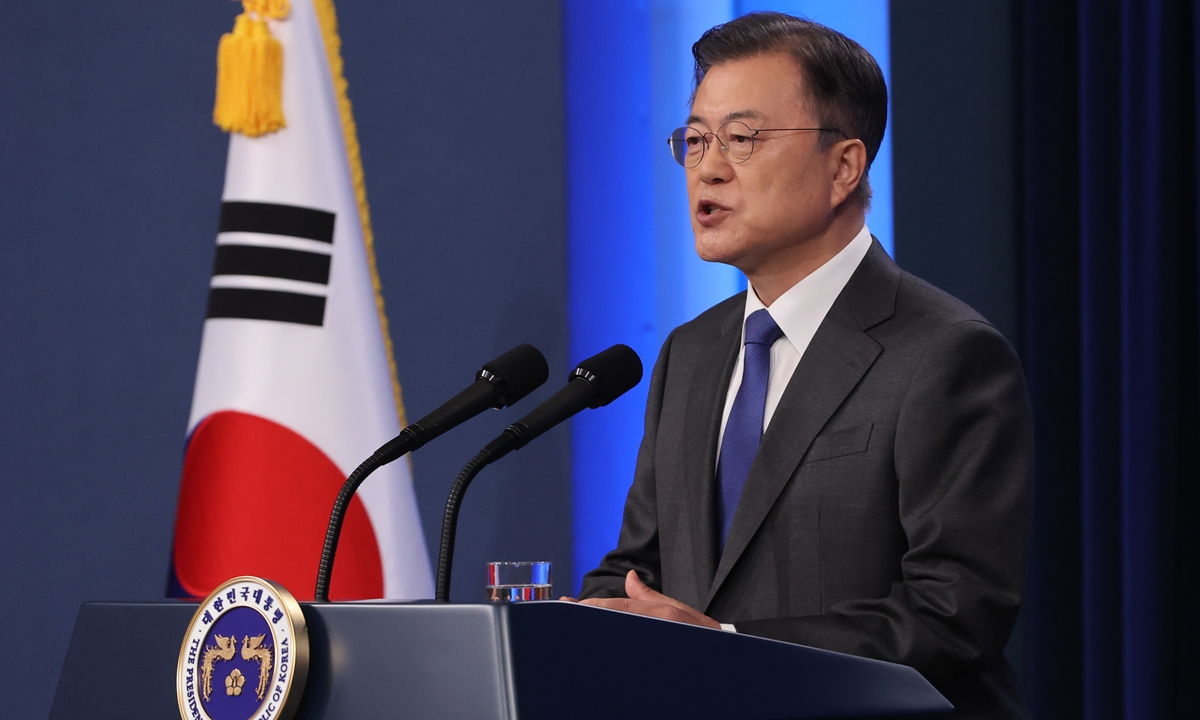 South Korean President Moon Jae-in said on Monday he sees his final year in office as the last chance to achieve a lasting peace with North Korea, and said it was time to take action amid stalled talks over Pyongyang's nuclear and missile programs. Photo: VCG