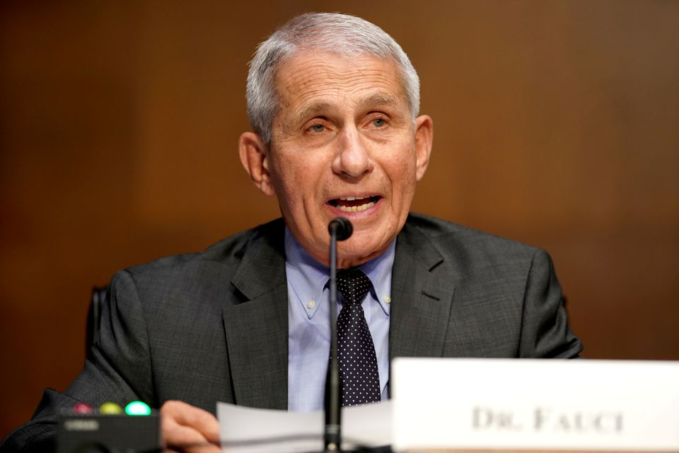 Dr. Anthony Fauci, director of the National Institute of Allergy and Infectious Diseases, gives an opening statement during a Senate Health, Education, Labor and Pensions Committee hearing to discuss the on-going federal response to COVID-19, at the U.S. Capitol in Washington, D.C., U.S., May 11, 2021. Greg Nash/Pool via REUTERS/File Photo