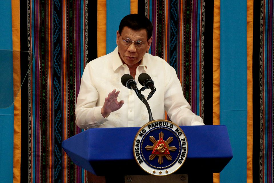 Philippine President Rodrigo Duterte gestures during his fourth State of the Nation address at the Philippine Congress in Quezon City, Metro Manila, Philippines, July 22, 2019. REUTERS/Eloisa Lopez