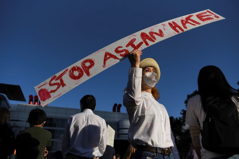 Some 20 percent of respondents, according to a Pew Research poll, said former President DonaldTrump’s rhetoric about China is to blame for the rise in violence against Asian Americans [File: Callaghan O’Hare/Reuters]