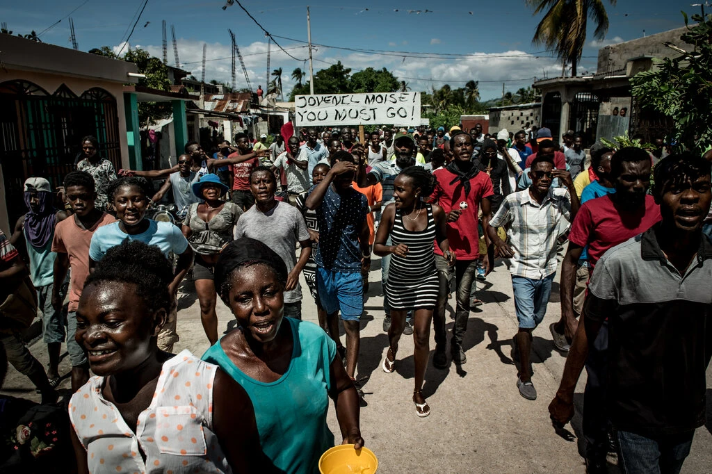 Protestors demonstrating against Mr. Moïse in Les Cayes, Haiti, in 2019.Credit...Meridith Kohut for The New York Times
