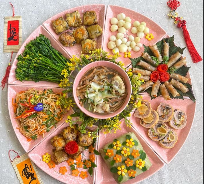 Which dishes in Lunar New Year's Eve Dinner Tray in North Vietnam?