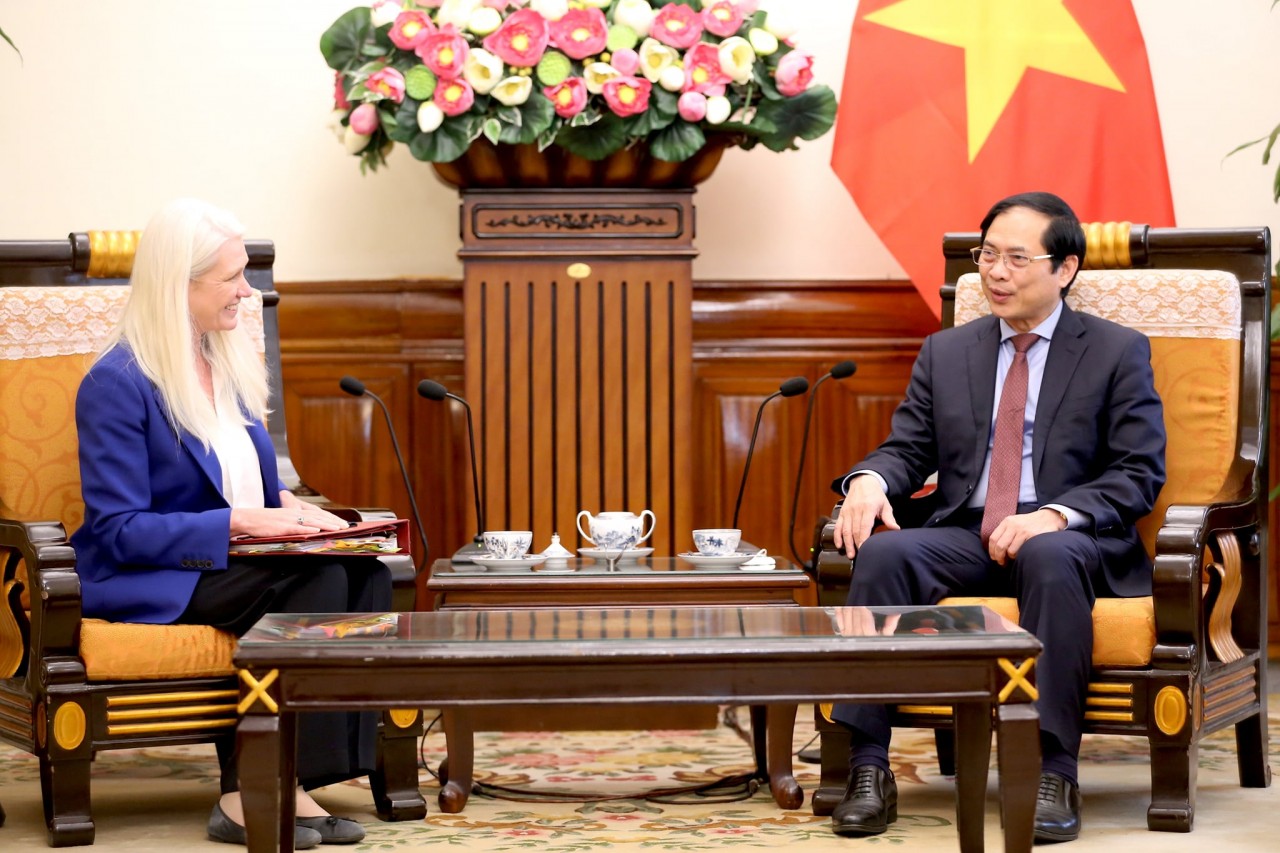 Minister of Foreign Affairs Bui Thanh Son (R) and British Minister of State for Asia and the Middle East Amanda Milling. Photo: 