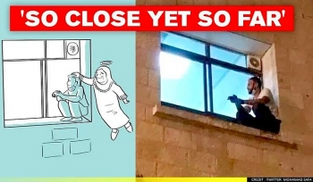 palestinian guy climbing to hospital window bidding farewell to mom who died of covid 19
