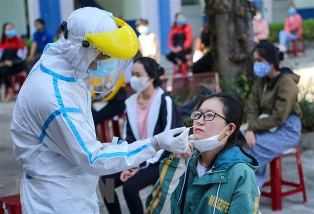 A medical worker collects samples for COVID-19 testing (Photo: VNA)