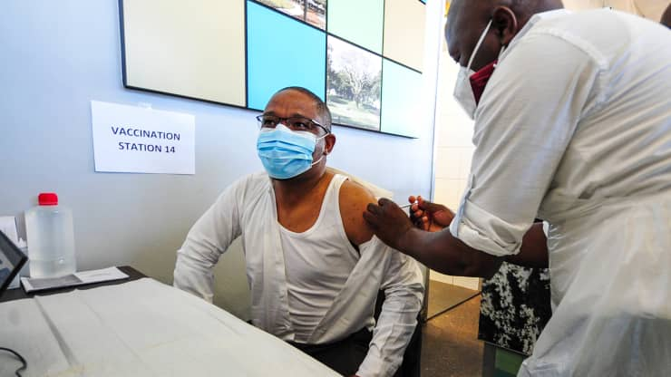 A person being vaccinated at the launch of the province-wide roadshows to drum up public support for vaccination against COVID 19 at Moses Mabhida People’s Park on June 08, 2021 in Durban, South Africa. Darren Stewart | Gallo Images | Getty Images