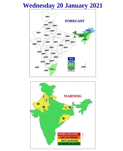 India daily weather forecast latest, january 20: clear and dry conditions to cover most of regions