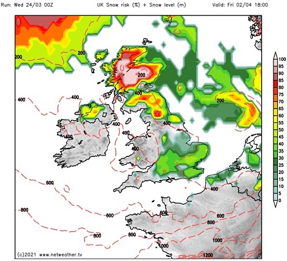 UK and Europe daily weather forecast latest, March 26: Windy with blustery showers spreading southeast behind a band of more general rain