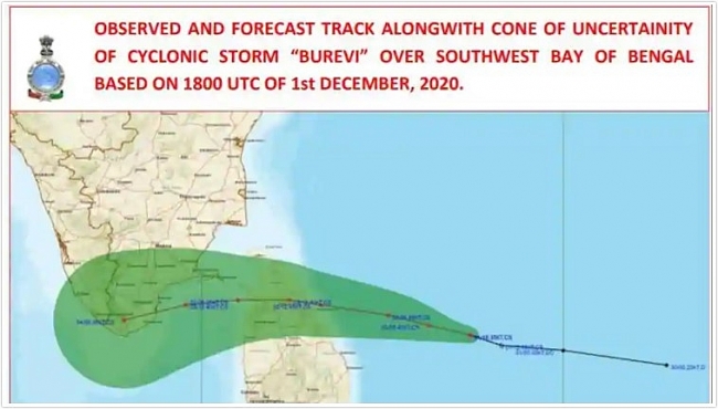 India weather forecast latest, December 3: Heavy rainfall by Cyclone Burevi brewing over southwest Bay of Bengal