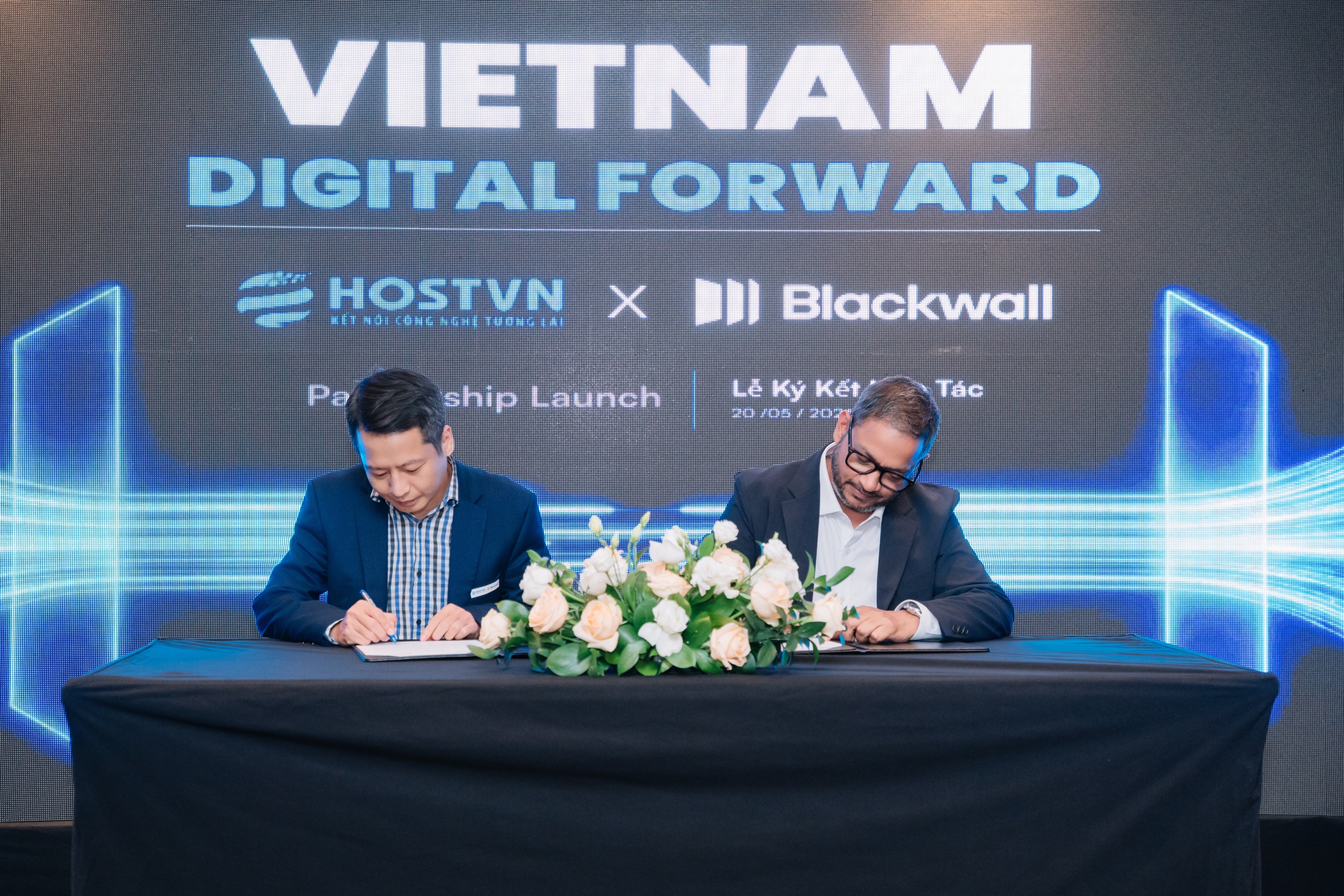 Mr. Madan Rai (Blackwall) and Mr. Vuong Duy Nam(HostVN) sign the MOU formalising Blackwall's first publicly announced Southeast Asia partnership, bringing enterprise-grade web traffic protection to Vietnam's digital business community.