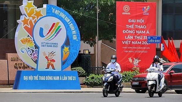 Signboards welcome SEA Games 31 in Hanoi. Photo: VNA