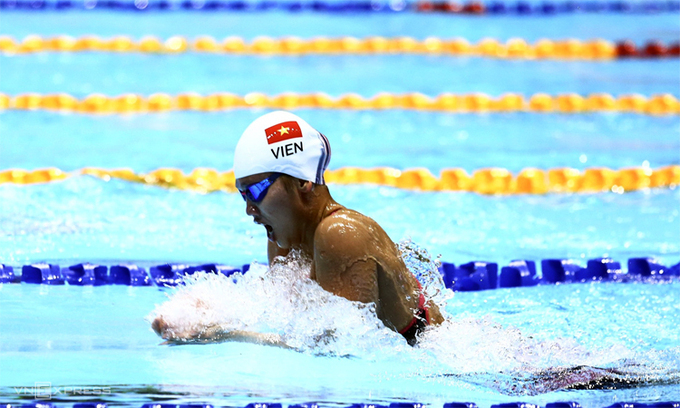 Swimmer Nguyen Thi Anh Vien at SEA Games 30 in 2019. Photo by VnExpress/Pham Duong.