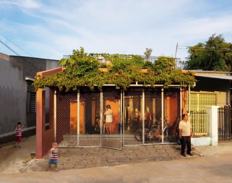 a rich vegetable garden grows atop a unique home in vietnam