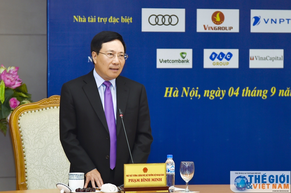 deputy pm pham binh minh meets wef asean 2018 sponsors